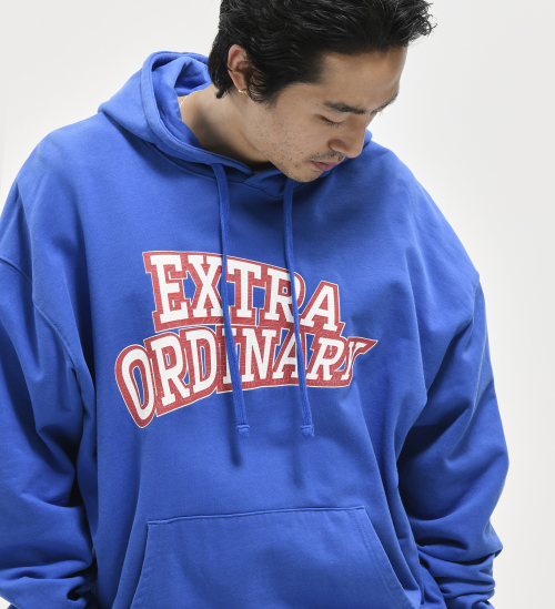 EX ARCH LOGO PRINT HOODIE BLUE