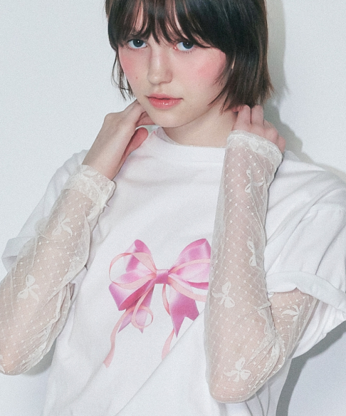 24SS●RONRON●DOUBLE RIBBON BASIC FIT T SHIRT 半袖 韓国人気 DOUBLE RIBBON BASIC FIT T SHIRT BLACK PINK - RONRON 론론