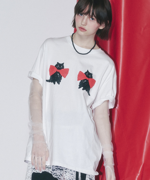★RONRON★送料込★韓国★大人気★正規品★RIBBON CATS T SHIRT 론론(RONRON) RIBBON CATS T SHIRT WHITE - 사이즈 & 후기 | 무신사