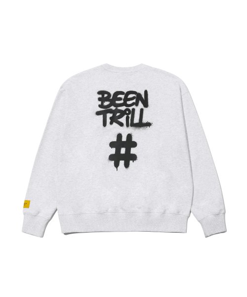 MUSINSA | BEENTRILL Spray Hashtag Overfit Sweatshirt (Ice Gray)
