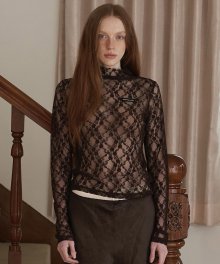 Lace Turtleneck Long Sleeve - Brown