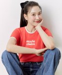 마리끌레르(MARIE CLAIRE) 마리 로고 배색 티셔츠(MAEBTS01MRD)