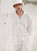 Crisp cotton crochet collared pullover_Off white