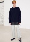 Cotton cashmere tucked sleeve pullover_Black