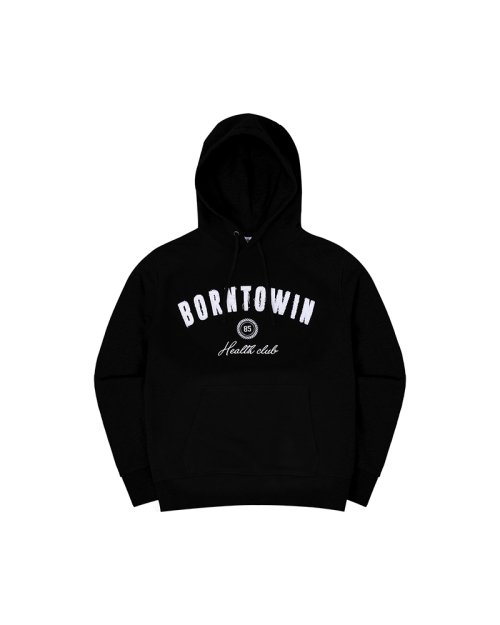 BORNTOWIN PATCH MUSCLE FIT HOODIE [BLACK]