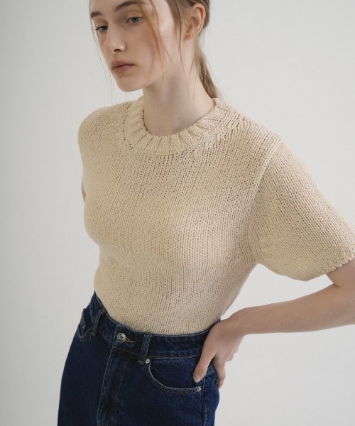 Basic Round Half Knit (Cream_beige)