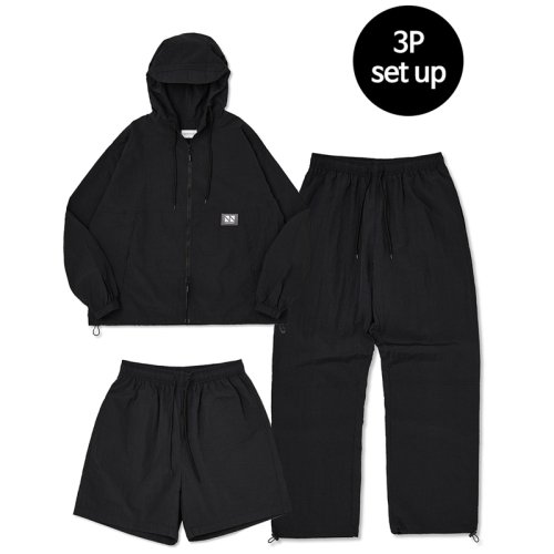 Hoodie Zip Up 3-Piece Full Set Up (Black) CSOs-002 [Unisex]