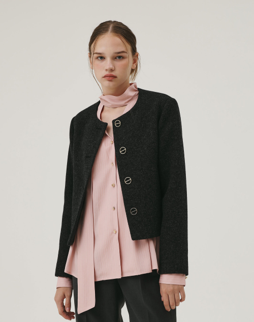 GOLD BUTTON WOOL SHORT JACKET CHARCOAL