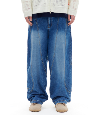 아카이브 볼드(ARCHIVE BOLD) PANEL LINE DENIM PANTS (BLUE) 상품 이미지