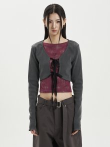 V-NECK CROP CARDIGAN / CHARCOAL