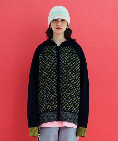 Вязаное худи на молнии с тиснением Clover / Navy