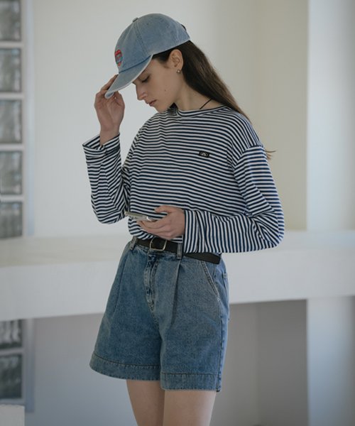 Soft touch loose fit Stripe T-shirt_Blue