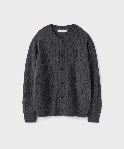 유니온블루(UNION BLUE) CABLE WOOL CROP CARDIGAN [CHARCOAL