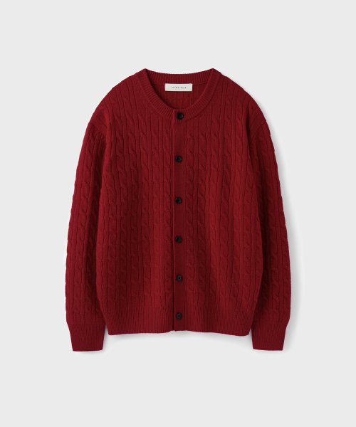 CABLE WOOL CROP CARDIGAN [RED]