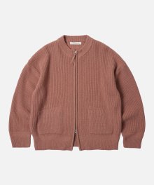 WOOL DECK ZIP UP CARDIGAN _ INDIAN PINK