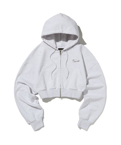 CROP HOOD ZIP UP [MELANGE GRAY]