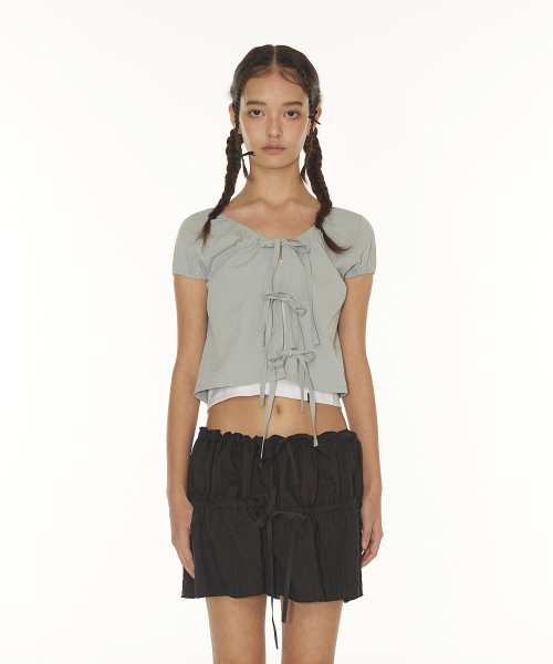 MUSINSA公式 | DEARSTALKER Fuzzy shirring ribbon cardigan - blue 