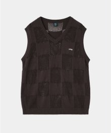 CHECKER BOARD VEST BROWN