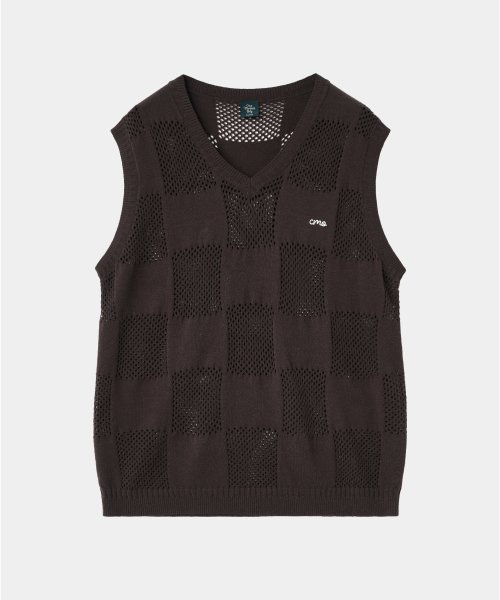 CHECKER BOARD VEST BROWN