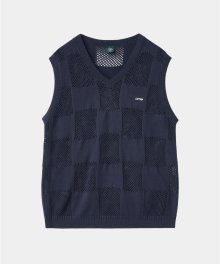 CHECKER BOARD VEST NAVY