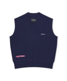 One Pocket Knitted V-Neck Vest Navy