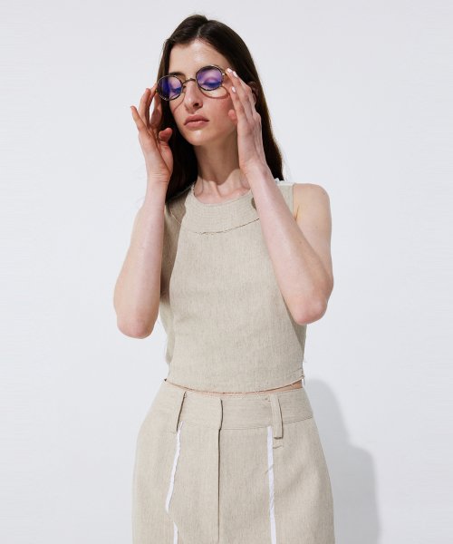 Color-Block Sleeveless Crop Top_Beige ( _)