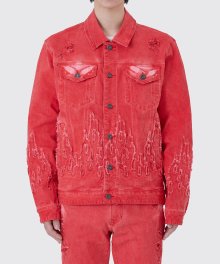 FLAME APPLIQUE TWILL JACKET_RED