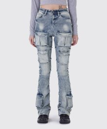SIX CARGO POCKET STACK JEANS_LOWELL BLUE