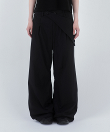 Waist pocket bag wide pants BLACK