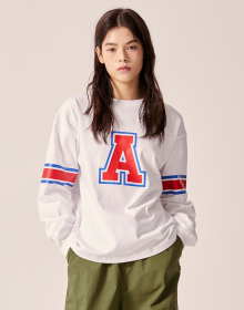 [ASIA] 여성 루즈핏 러버프린트 긴팔 티셔츠 (WHITE) CKTS4E271WT