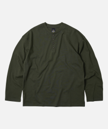 REGULAR HENLEY NECK L/S TEE _ OLIVE