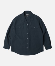 OPEN COLLAR SOLID SEERSUCKER SHIRT _ NAVY