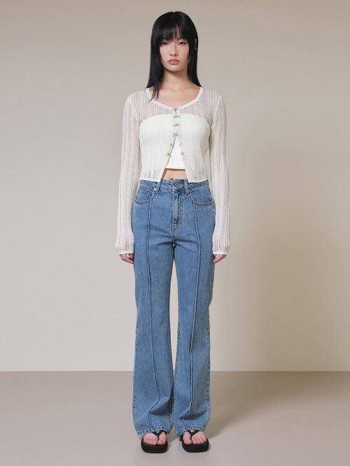 ★RAIVE★ Boots Cut Pin Tuck Denim Pants in Blue VJ4SL15222 레이브(RAIVE) Boots Cut Pin Tuck Denim Pants in Blue