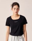 챔피온(CHAMPION) [ASIA][한국별주] 여성 Champion 스크립트 자수 U넥 티셔츠 (BLACK) CKTS4E060BK