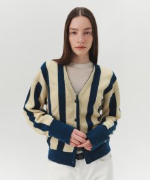 Stripe Mohair V-neck Cardigan - Butter/Blue