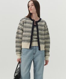 Tweed Jacquard Knit Cardigan - Natural