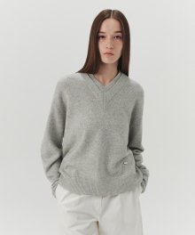 Double V-Neck Knit - Melange grey