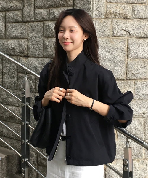 soft shirring blouson jacket-deep navy