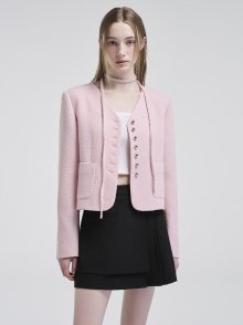 V-Neck Strap Tweed Jacket, Pink