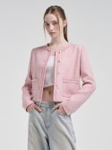 에트몽(ETMON) Fringe Detail Tweed Jacket, Pink
