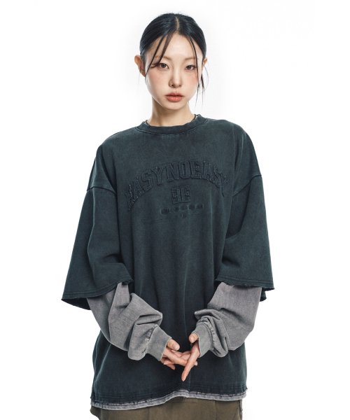 MUSINSA | EASY NO EASY Washed Layered Long Sleeve - Black