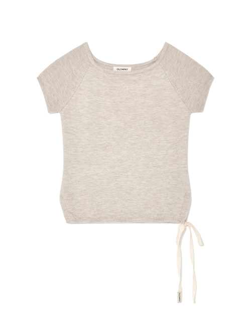 MUSINSA | GLOWNY BOW SLIT KNIT TOP (OATMEAL)
