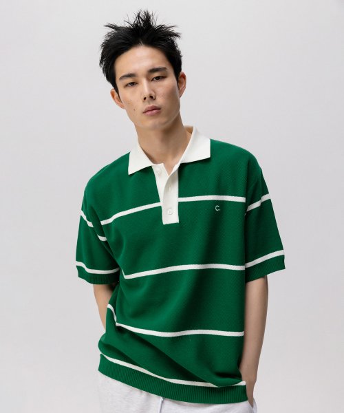 [24SS clove] Pin Stripe Pique Knit_Men (Dark Green)