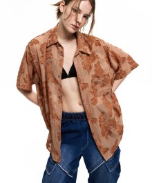 FLORAL JACQUARD HALF SHIRT - BRICK