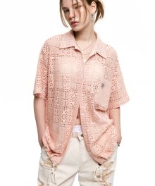 BEADS STRING KNIT HALF SHIRT - PINK