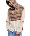 KNIT MIXED CHECK HOOD - BEIGE