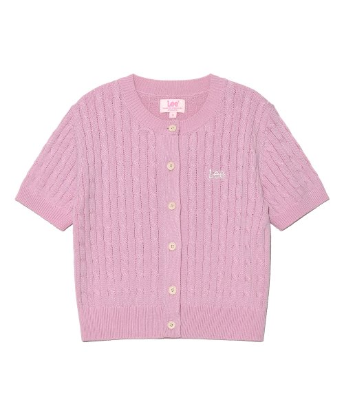 Женский кабельный кардиган с круглым вырезом Pink