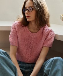 CABLE SHORT SLEEVE KNIT_PINK