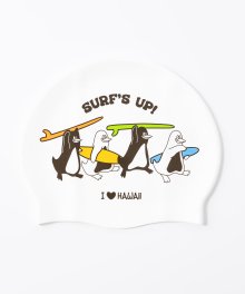 SURFS UP PENGUIN SWIM CAP (WHITE)