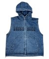 Denim Hood Zip-Up Vest  (Blue)